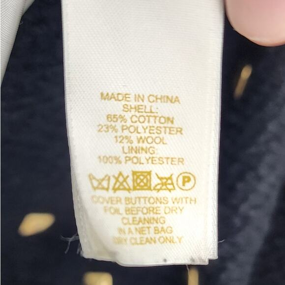 Kate Spade Spencer Square Stud Black Coat Size 6 Long‎ Line Cropped Sleeve - Picture 12 of 13